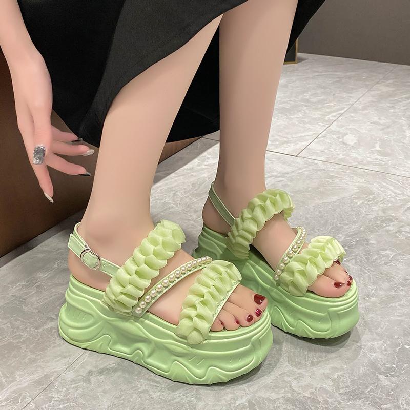Mode Zomersandalen 8CM Sleehak Sneakers Vrouwen Candy Strand Slippers Hoog Platform Casual Sandalen Ademende Wandelslippers