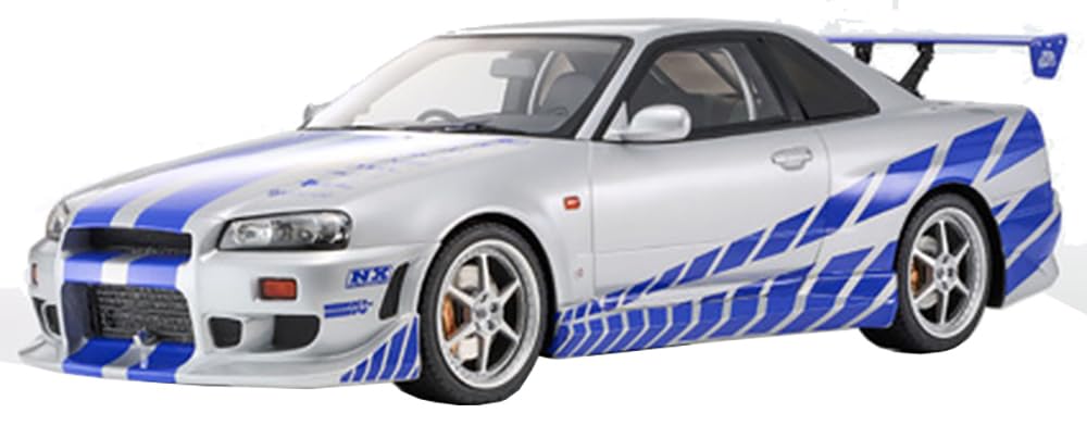 Kyosho Original Fast Furious Series Nissan Skyline R34 2001 Fast Furious Finished Model KSR12007A & 1/12 GT-R & (Silver/Blue Stripe)