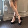 2025 Summer Thick Bottom One-piece Strap Women's Shoes European Style Waterproof Platform Heels Shoes Rubber Microfiber Lining