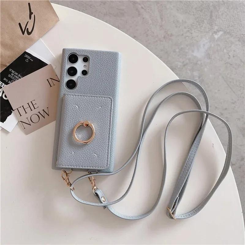 Leather Crossbody with Card Holder Phone Case for Samsung Galaxy S23 FE S24 Ultra S22 Plus A13 A22 A33 A14 A24 A34 A53 A54 Cover