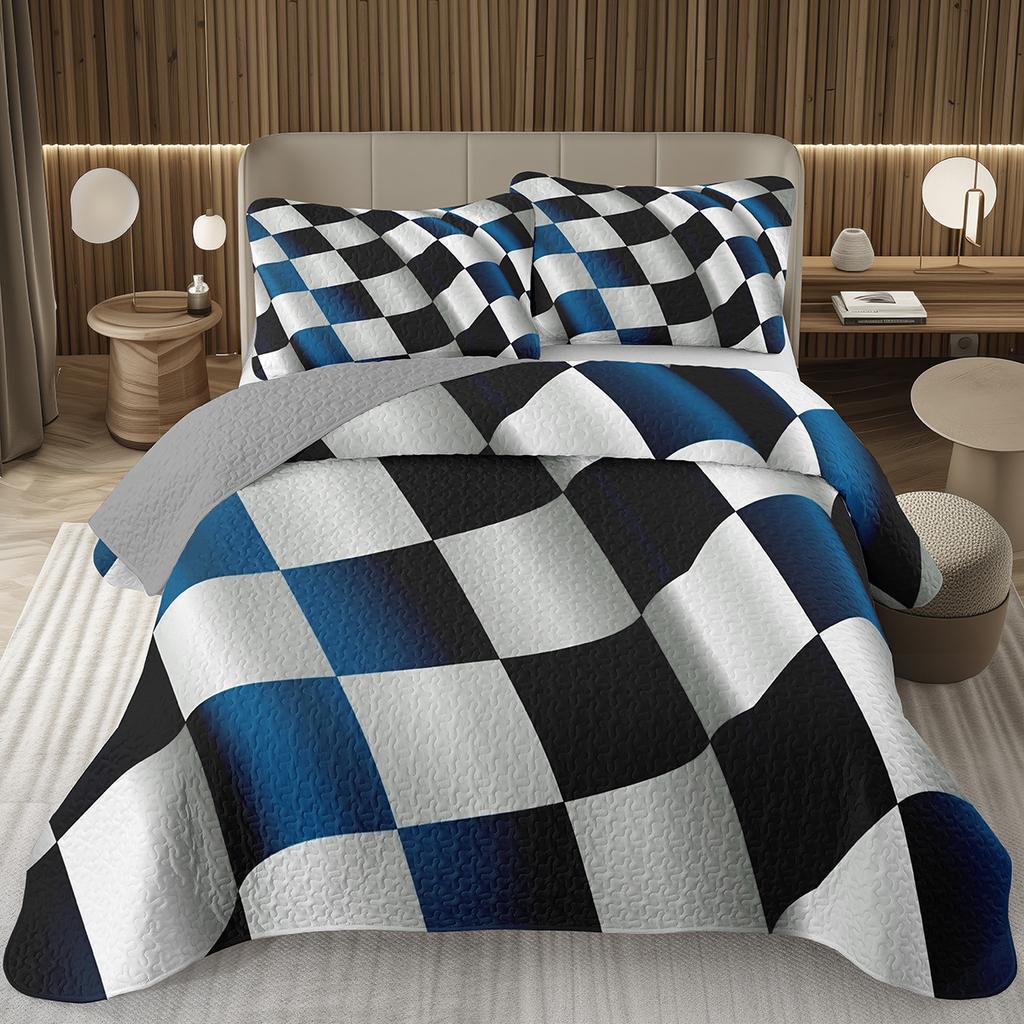 Geometric Checkered Bedspread Buffalo Plaid Quilted Bedding Set Checkerboard Gingham Coverlet Set Twin Queen for Kids Boys Teen