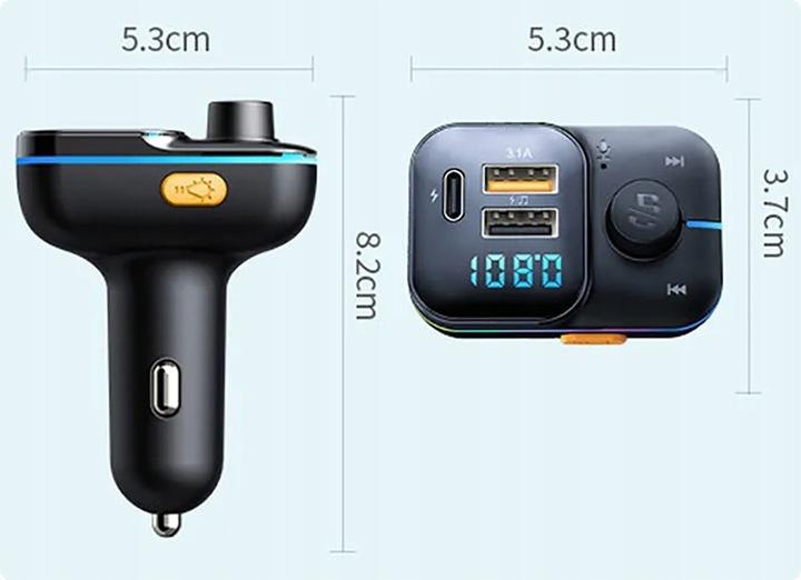 Transmiter Fm Szybka Ładowarka Bluetooth Audio Mp3 Bt 3X Usb Rgb Qc 3.0