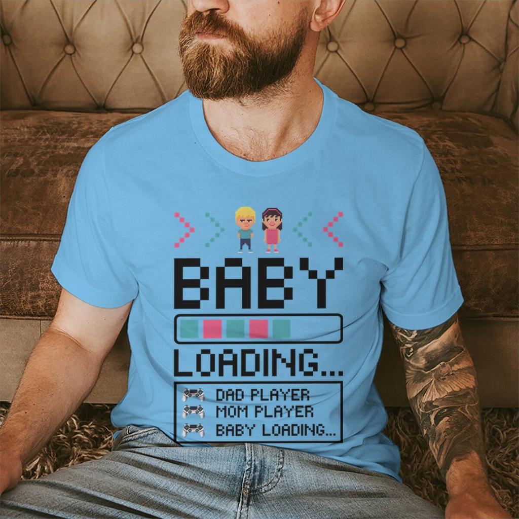 Baby Loading Print Couples T Shirt Vintage Gamers Papa Mama Tshirt Short Sleeve Crewneck Pregnancy Announcement Tshirt Gifts