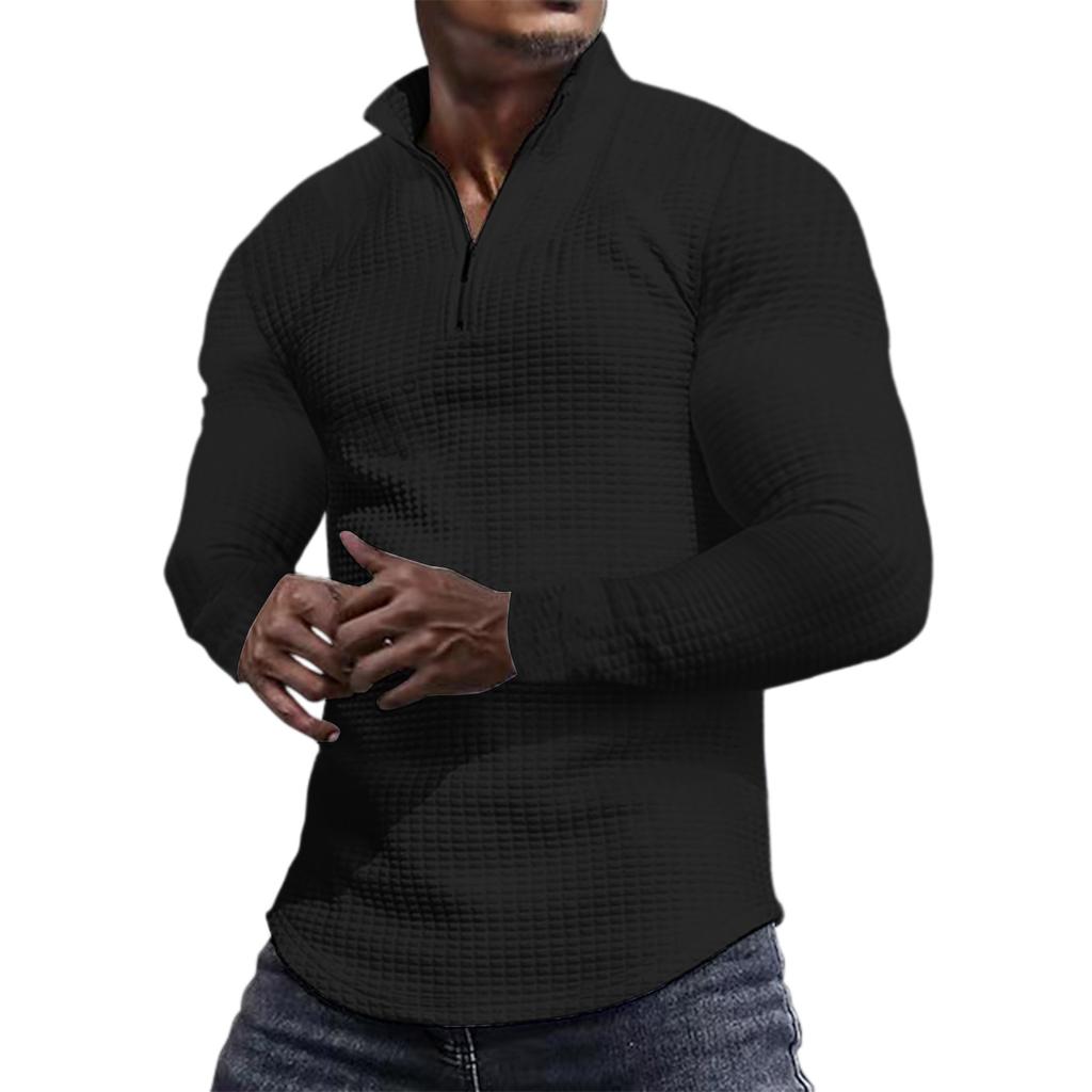 Men's Outdoor Casual Small Checkered Stand-up Collar Half-zip Long-sleeved  Sweatshirt