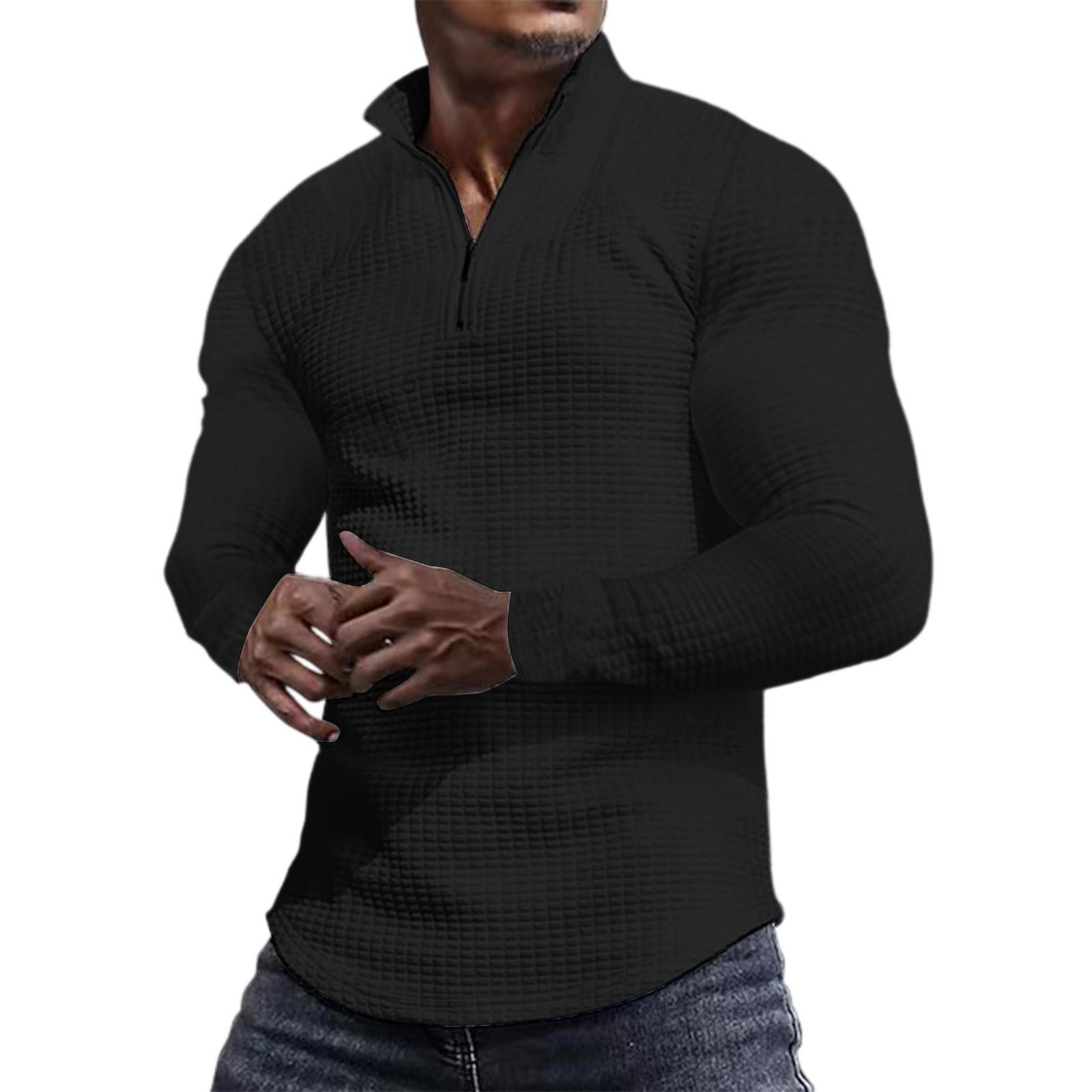 

Мужская повседневная толстовка с длинными рукавами на молнии до середины, с небольшим клетчатым узором и воротником-стойкой S