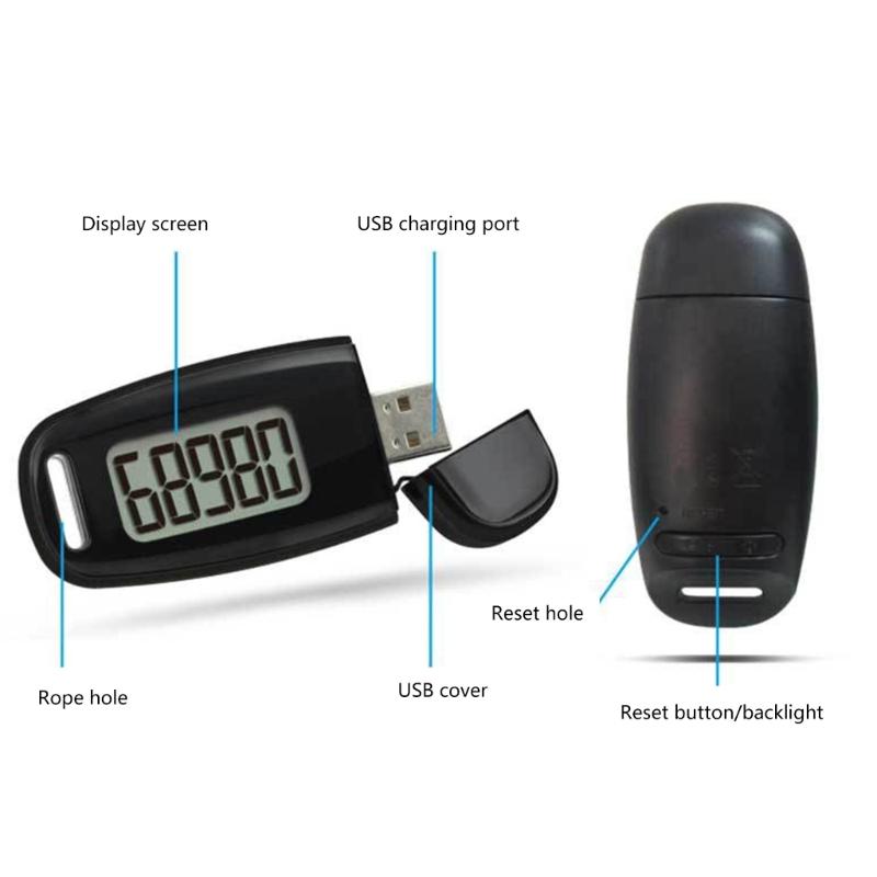 Simple Accurate Step Counter Walking 3D Pedometer USB Rechargeable Sports Pedometer for Step Fitness Hiking Sports