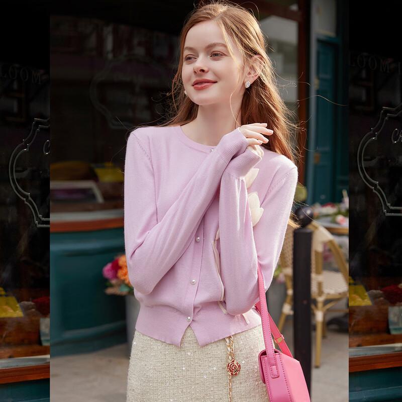 Elegant 3D Floral Pearl Button Knit Cardigan L