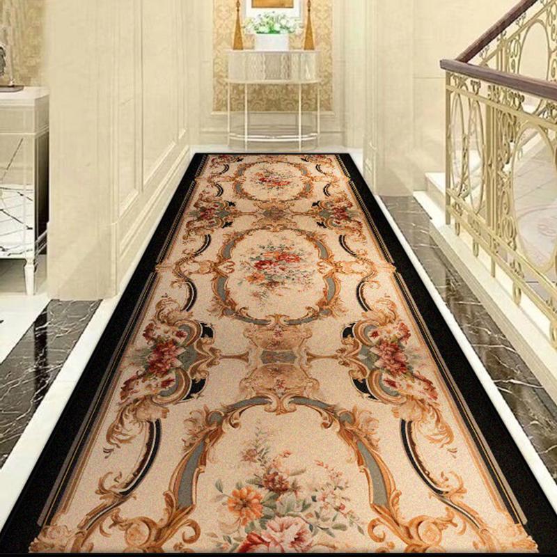 European Style Luxury Long Corridor Carpet Decoration Home Villa Stairs Passageway Runner Rug Customizable Living Room Aisle Mat