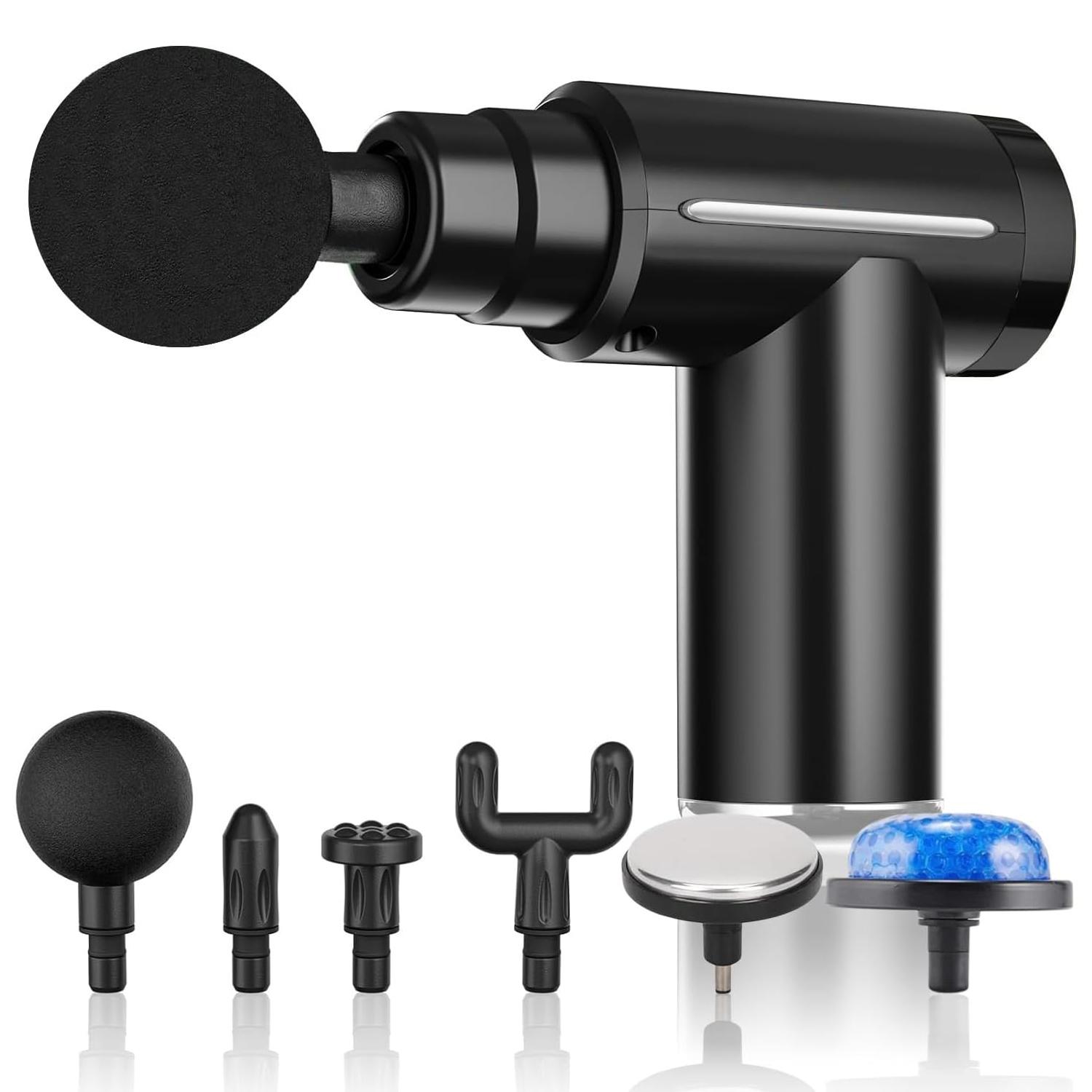 

Холодный и горячий компресс Фасциальный пистолет Пистолет для глубокого тканевого массажа 6 скоростей Ручной перкуссионный массажер для тела Спины Шеи Ног чёрный