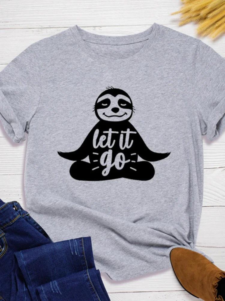 

Let It Go Sloth Print Women T Shirt Short Sleeve O Neck Loose Women Tshirt Ladies Tee Shirt Tops Clothes Camisetas Mujer XXXL светло-серый