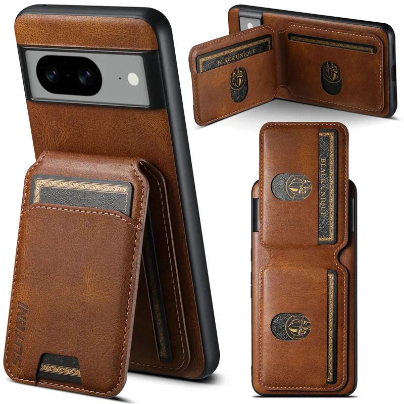 For Magsafe Flip Leather Wallet Card Case Google Pixel 9 Pro XL 8Pro 7A 6 Pro Shockproof Card Holder Pocket Cover Cases