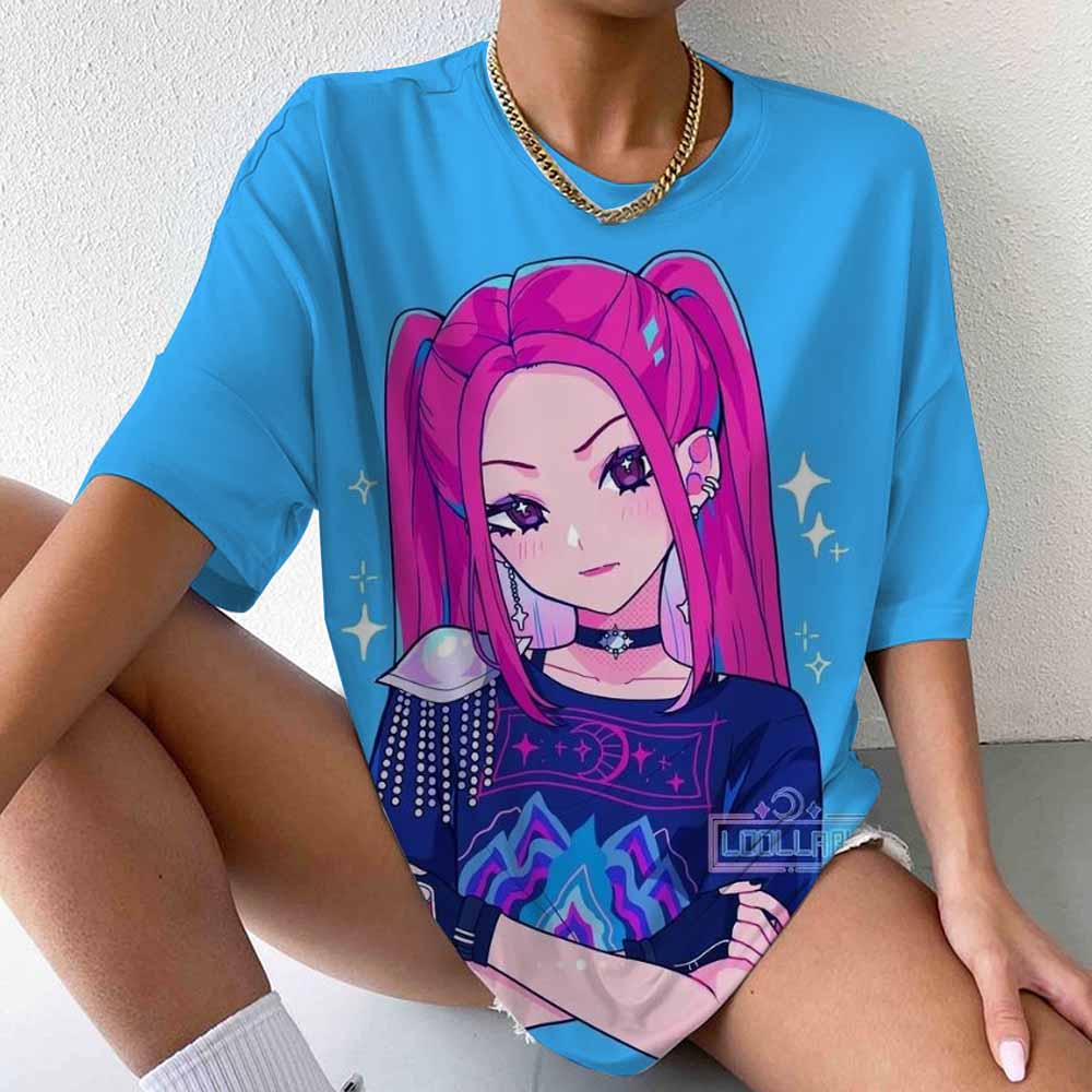 Huntrix Girls Kpop Охотницы на демонов Двусторонняя футболка Футболка в стиле аниме С изображением Руми Миры Зои Девичья группа Волшебный воин Топы для фанатов