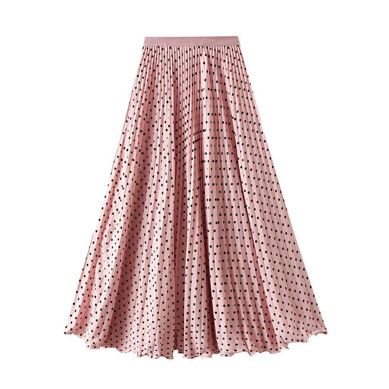 Women's Pleated Midi Skirt Chiffon Elastic High Waist Long Skirts Swing A-Line Boho Flowy Skirts Outfits Casual Beach Ruffled Maxi Skirt for Women
