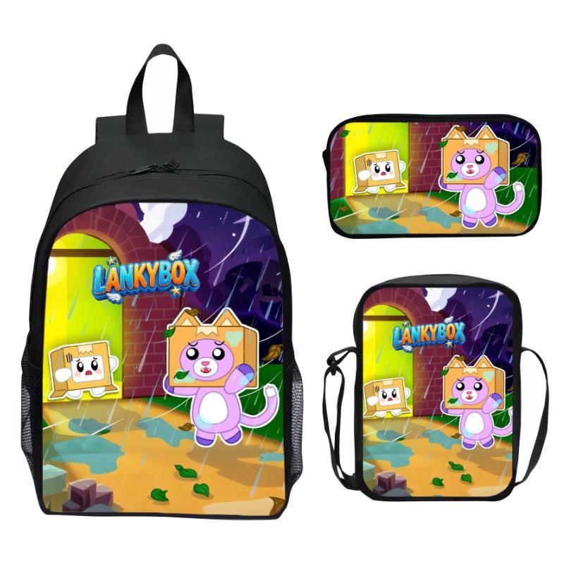 Lankybox Blocky Plüsch 3-teiliges Set Rucksack Cartoon Anime Schultasche für Kinder