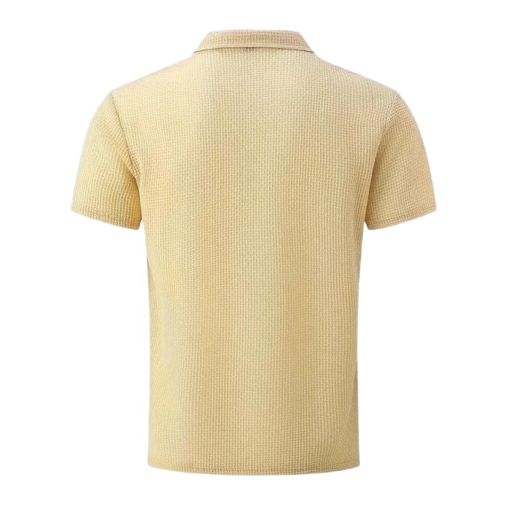 Men's Summer High-End Mesh Ice Silk Short Sleeve Polo Shirt Breathable Lightweight Casual Top with Palm Tree Embroidery