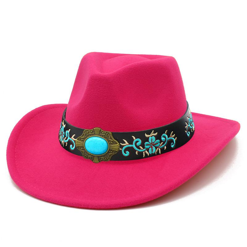European and American Tribal Style Solid Color Cowboy Hat, Male and Female Couples Wide Brim Stage Performance Hat, Grassland Travel Essential Jazz
