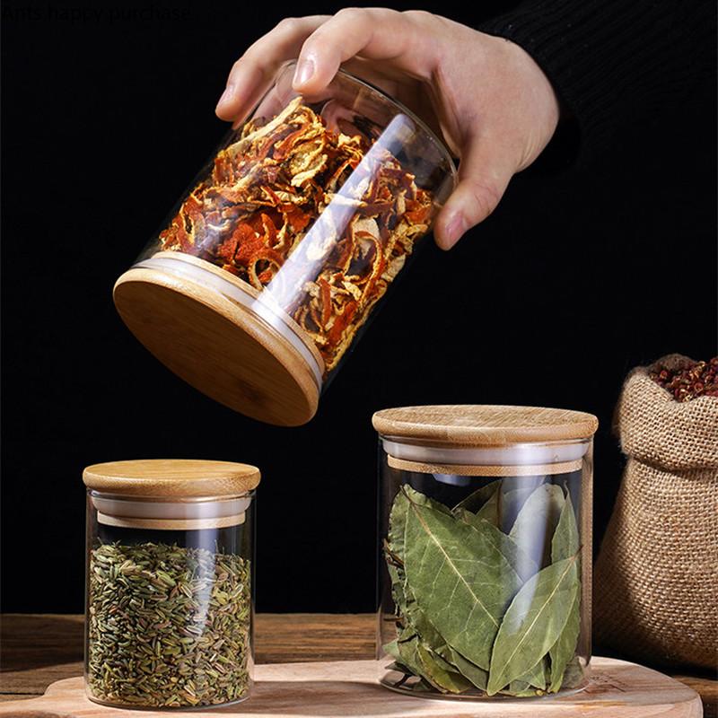 Vorratsglas aus Glas mit Holzdeckel, versiegeltes Glas, transparente Gläser, Vorratsflasche, Lebensmittel-Organizer, Teebox, Vorratsbehälter, Teedose
