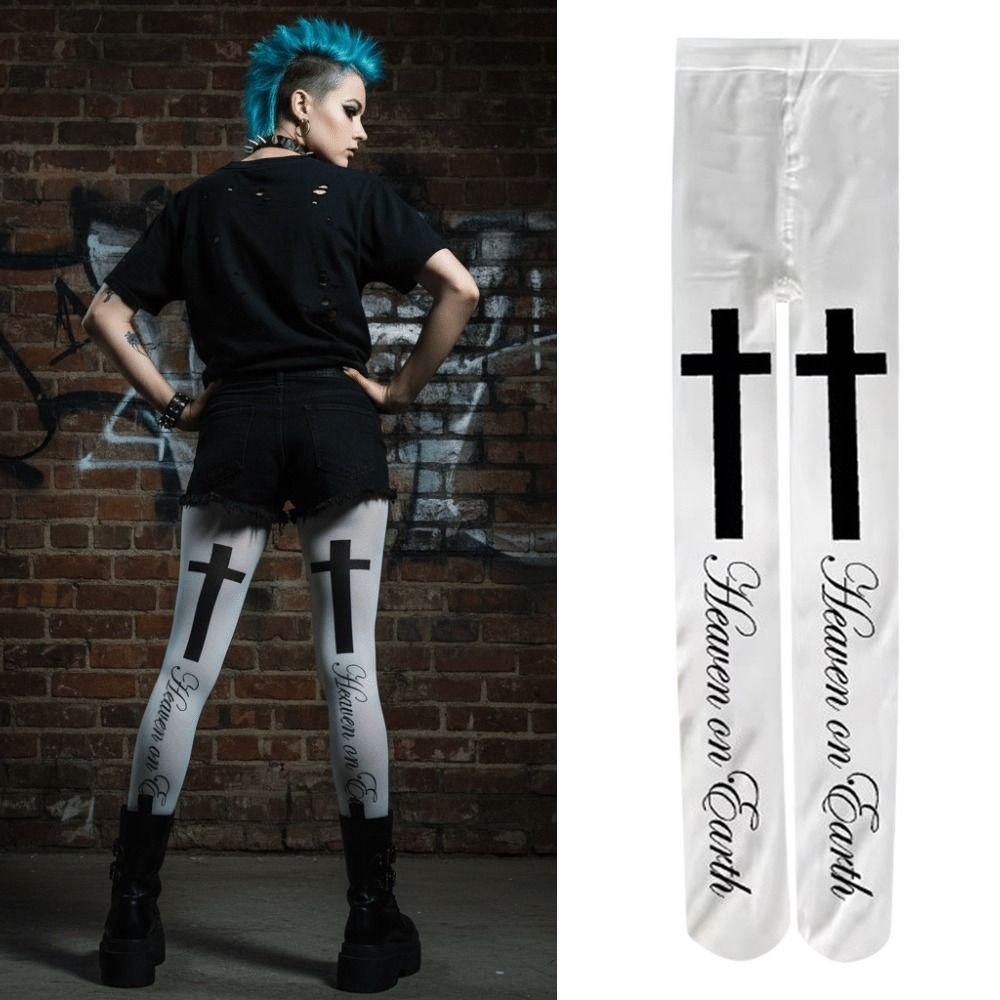 White Y2K Women's Long Socks Versatile Silk Sexy Stockings Lingerie Gothic Subculture Letter Printed Pantyhose Daily Use