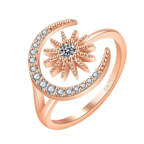 Frauen Ring Öffnung geometrische zierliche elegante Temperament Geschenk Strass eingebettet Stern Mond Fingerring