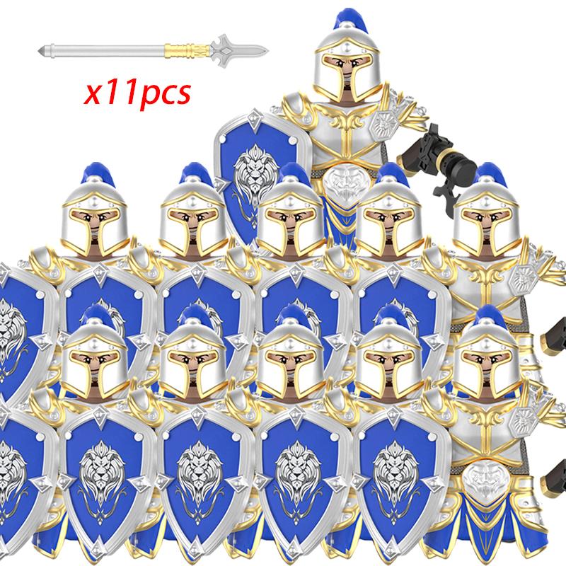 11Pcs Medieval Stormwind Soldiers Golden Knights Building Blocks Accessories Helmet Sword Weapons Action Figures Kids Toys Gifts