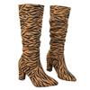 Wind New Pointed Zebra Pattern Thick Heel But Knee Boots Sleeve Large Size Super High Heel Trendy Women's Boots