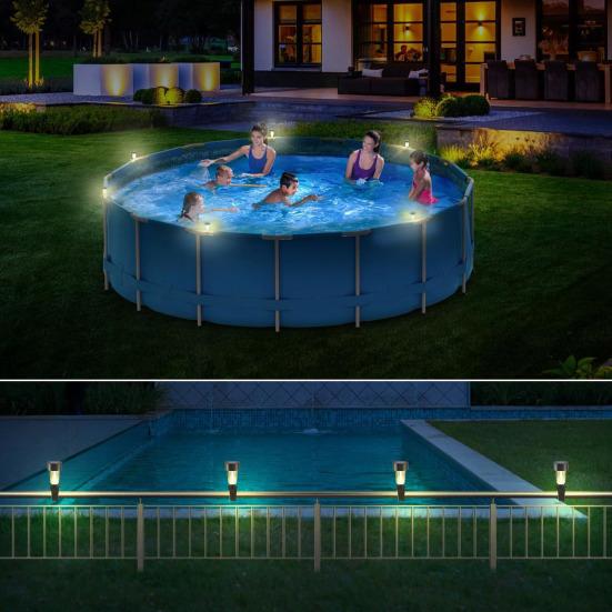 6 Pcs Solar Pool Lights Waterproof Outdoor Ground Pool Frame Lights Yard Garden Decoration Night Lights for Fence Framed Above Ground Pools