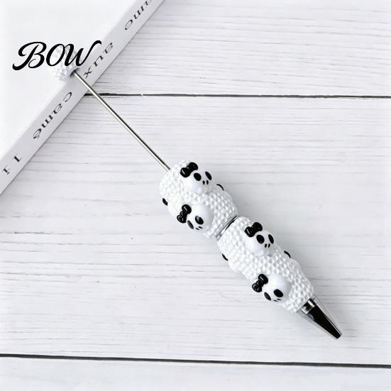Smooth Writing Beaded Pens Halloween Rhinestone Beadable Pen, DIY Sparkly Cat Pumpkin Ghost Plastic Handmade Gift Glitter Black Ink Ballpoint Pen for