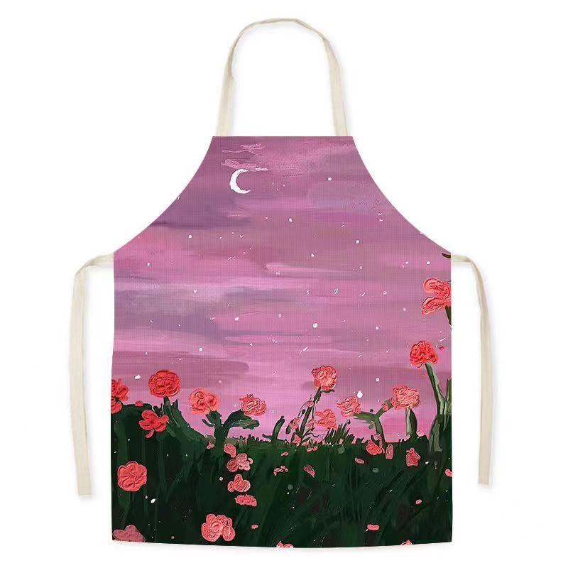 Oil Painting Landscape Sleeveless Linen Adult Children'S Apron Kitchen Hotel Essential Studio Baking Room Pottery Dress