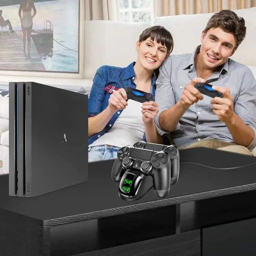 Base Carregadora para Controle de PS4/PS4 Slim/PS4 Pro, Base de Carregamento Rápido para Joystick Duplo USB, Suporte Carregador, Carregador de Gamepad com Indicador