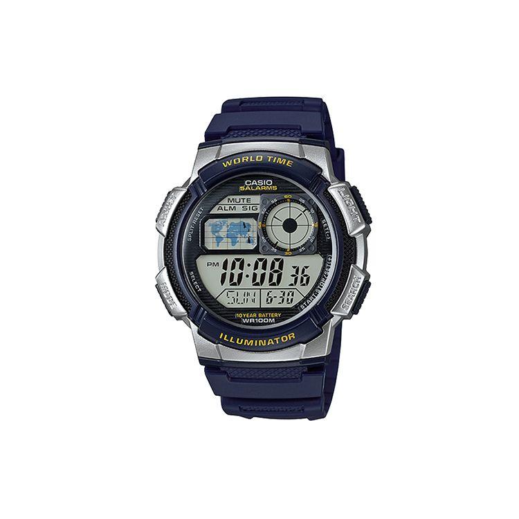 Casio Youth Series Round Digital Sports Waterproof Quartz Movement Resin Strap Watch Men watches Gray AE-1000W-2A Regular Watch Box,Black Dial