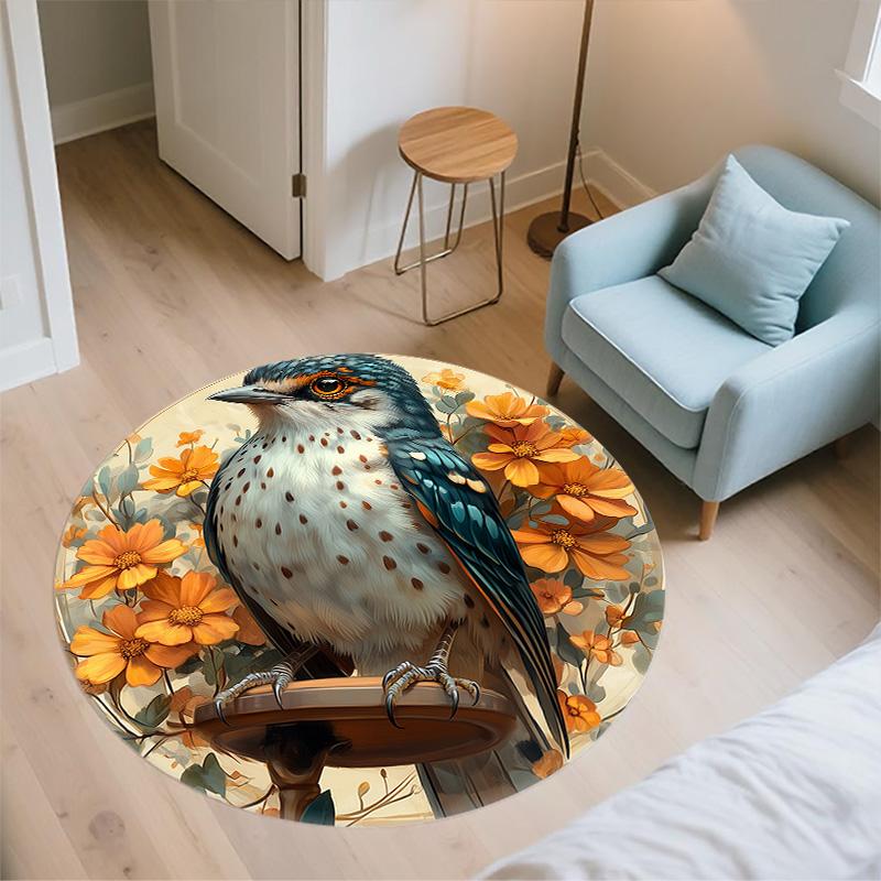 Flowers and Birds,Round Area Rug,Carpet Rug for Living Room Bedroom Sofa Playroom Decor,Non-slip Floor Mat