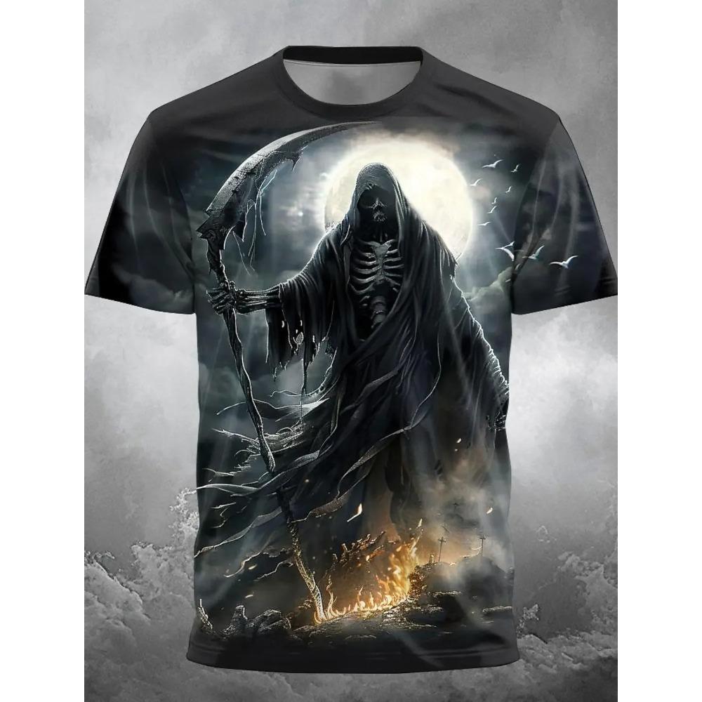 Fire Reaper Designer Gothic Men's 3D Print T shirt Tee Party Street Short Sleeve Crew Neck Shirt Summer Spring Clothing Apparel