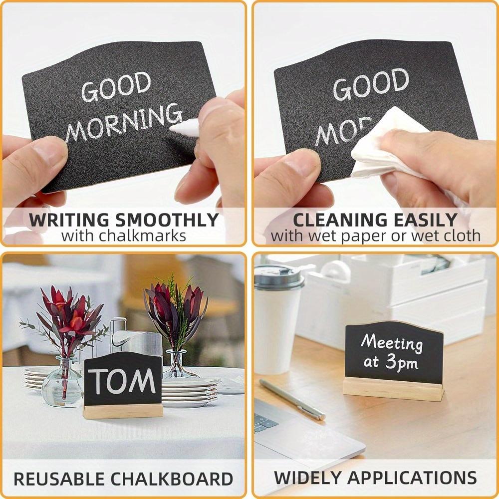 10 Stück Mini Kreidetafeln mit Ständer Wiederverwendbare Hölzerne Tischkreidetafel Schwarze Tafel Ornament Doppelseitige Schwarze Tafel Nachrichtentafel