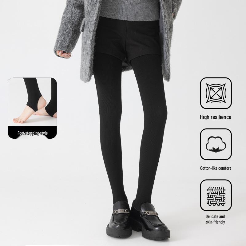 

Хлопковые леггинсы на флисовой подкладке в корейском стиле с контролем живота и длинными носками для женщин, идеально подходящие для осени и зимы Stirrup - One Size