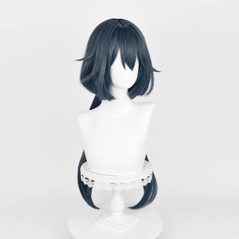 Yunli Cosplay Wig Game HSR Yunli Long Gray Blue With Double Pigtail Heat Resistant Synthetic Hair Halloween Party Wigs + Wig Cap