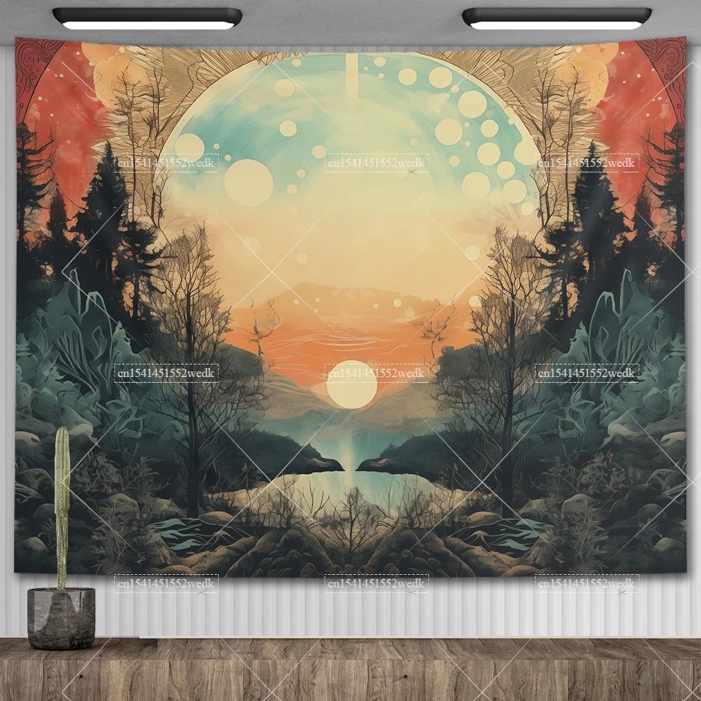 Mandala Półksiężyca Słońce Gobelin Gobelin Wiszący na Ścianie Boho Wiedźmiński Gobeliny Wystrój Pokoju Flagi Domowe