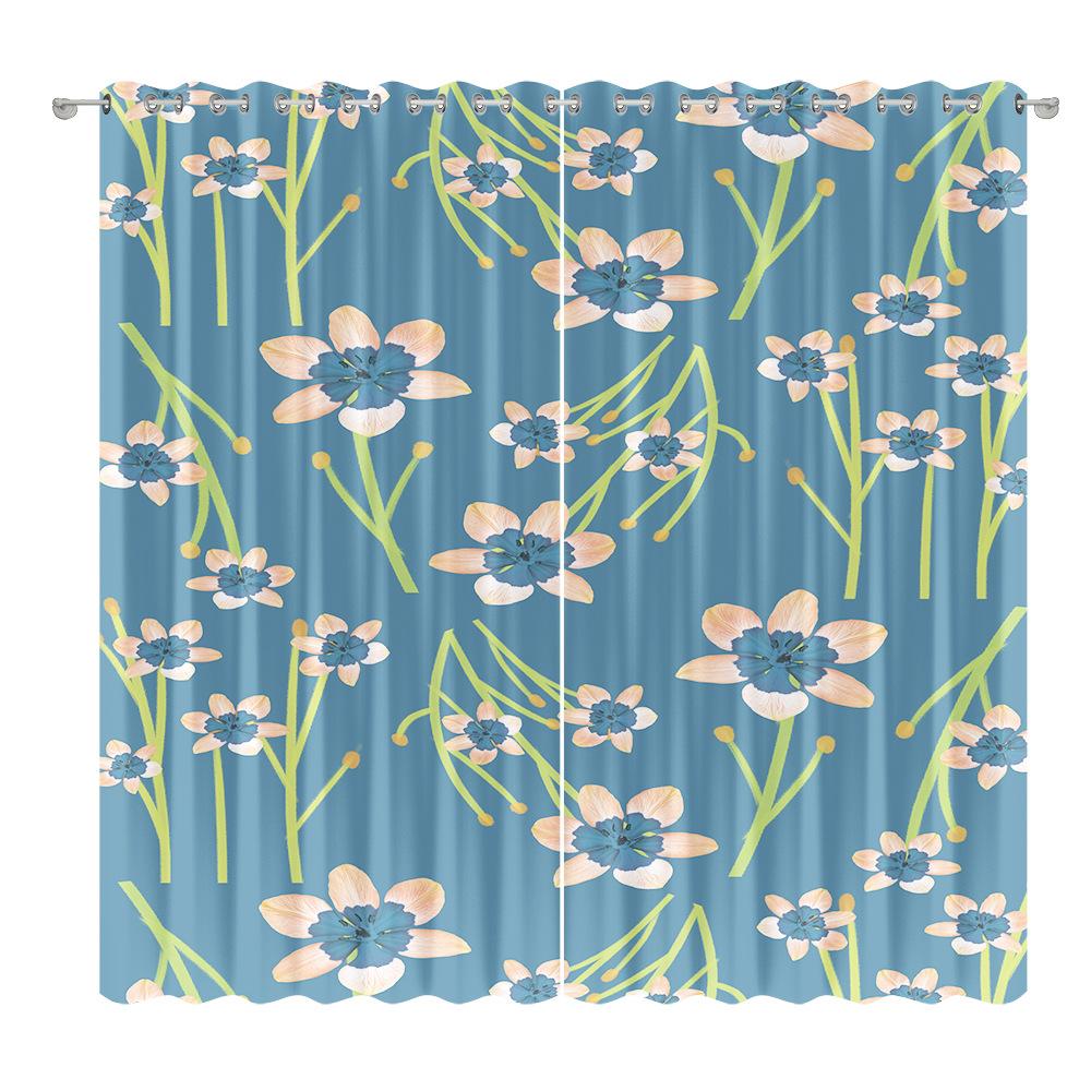 Floral Curtain Fabric Bedroom Living Room Balcony Blackout Curtain Office Hotel Heat Insulation Curtain