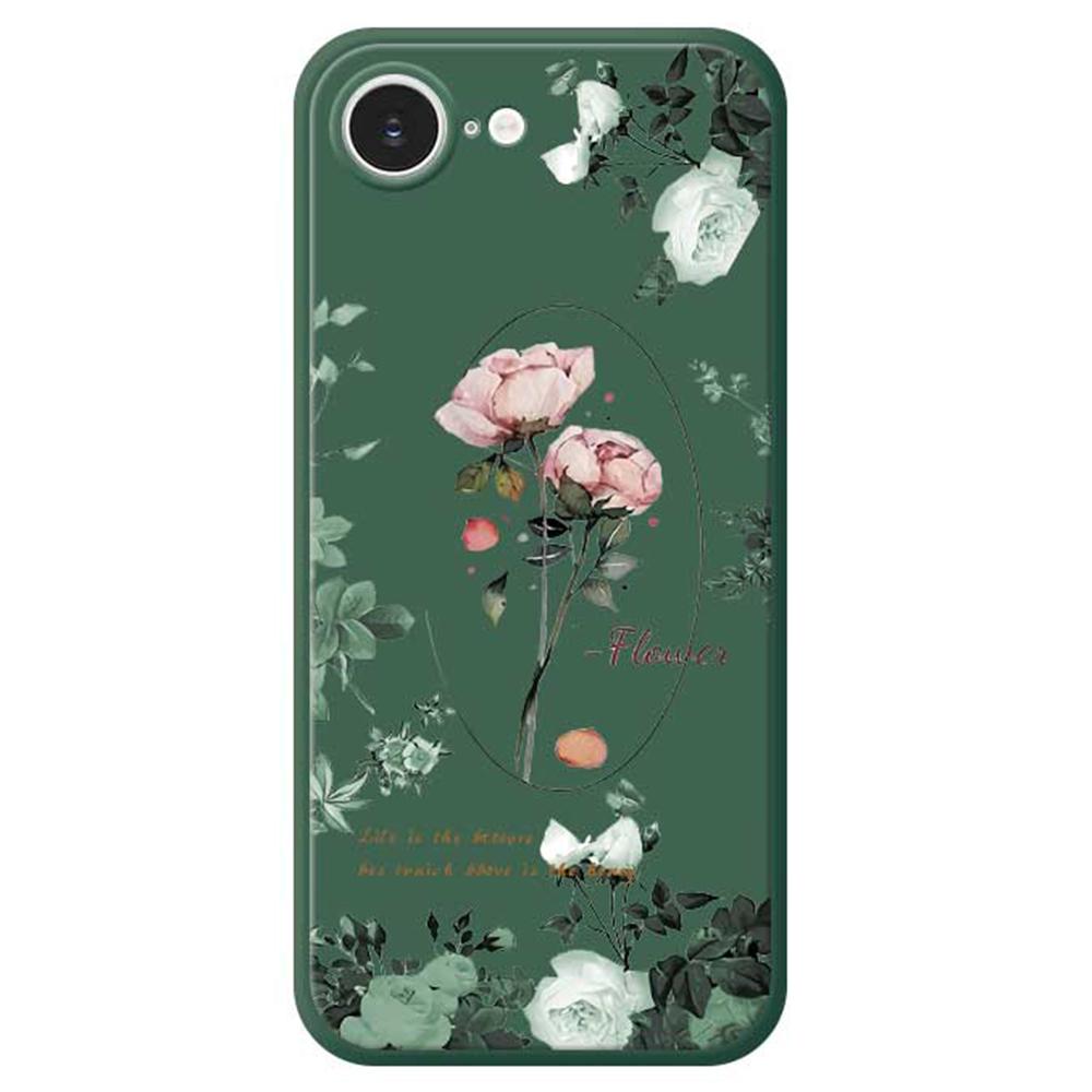 

For iPhone 16e Case Roses Pattern Printing Straight Edge TPU Phone Back Cover Green