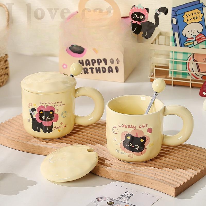 Little Black Cat Cute Creative Elegant Simple Cartoon Mug Three Dimensional Ceramic Cup Cute Souvenir Gift Box Set