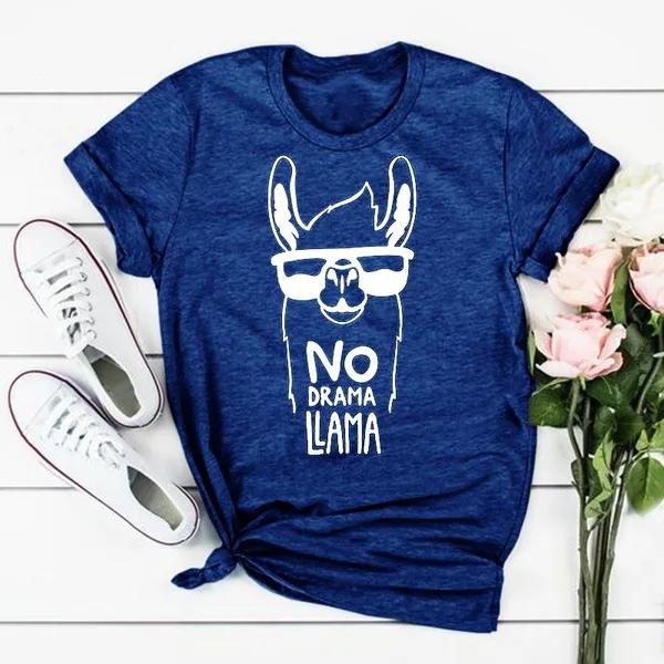 Tričko s potiskem lamy alpaky No Drama Llama Dámské s krátkým rukávem s kulatým výstřihem Volné tričko Letní dámské tričko Topy Camisetas Mujer