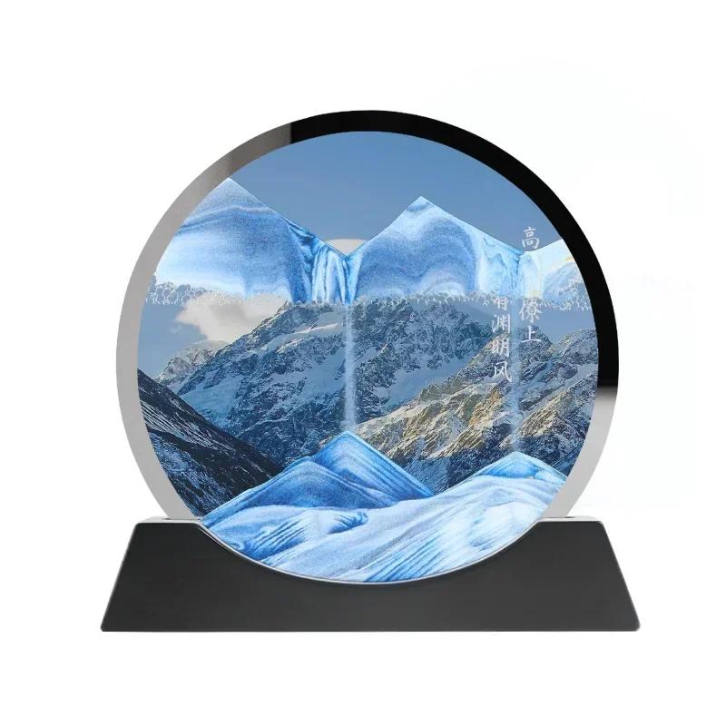 Sandscape Moving Sand Art Picture Desert Snow Landscape Quicksand Craft Round Hourglass Flowing Sand Painting Home Decor Gifts