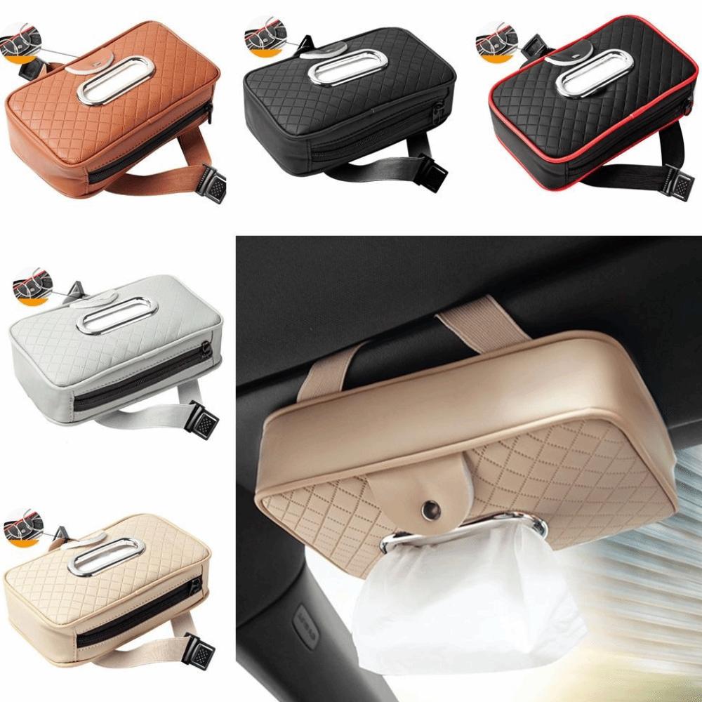 Thickened Car Visor Tissue Box PU Leather Backseat Tissue Case Car Interior Accessories