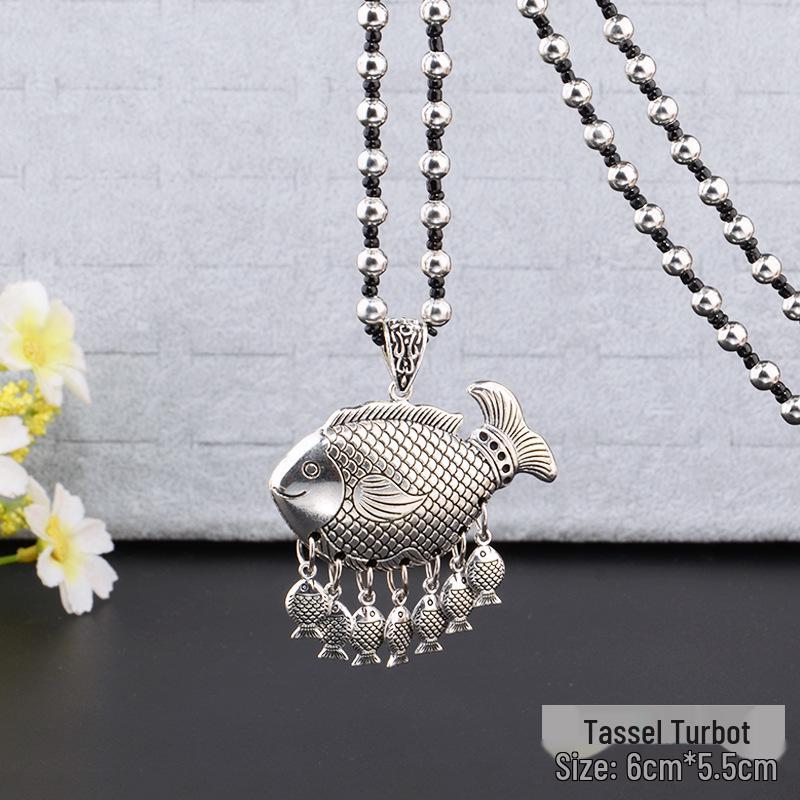 

Тибетское серебро Четыре стороны света Кисточка Подвеска Ожерелье