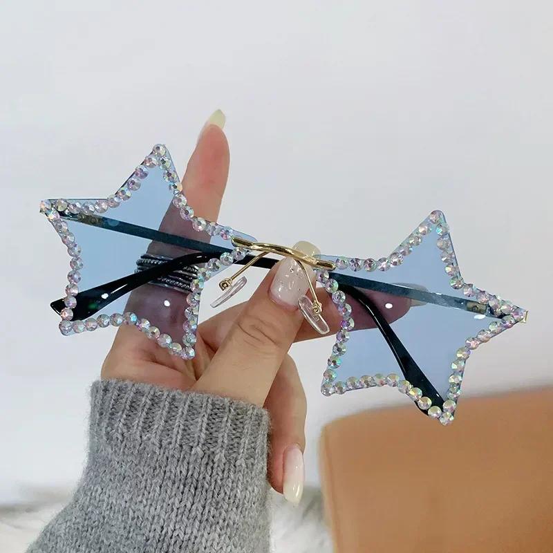 Fashion Retro Pentagram Y2K Sunglasses for Women Bling Rhinestone Star Shaped Sun Glasses Shades Dance/Party/Halloween Eyewear