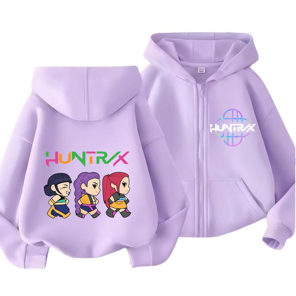 Kpop Demon Hunters Zipper Hoody Children Huntrix Rumi Zoey Cartoon Fashion Zip Sweatshirt Boy Girl Casual Tops Kids Clothes Gift