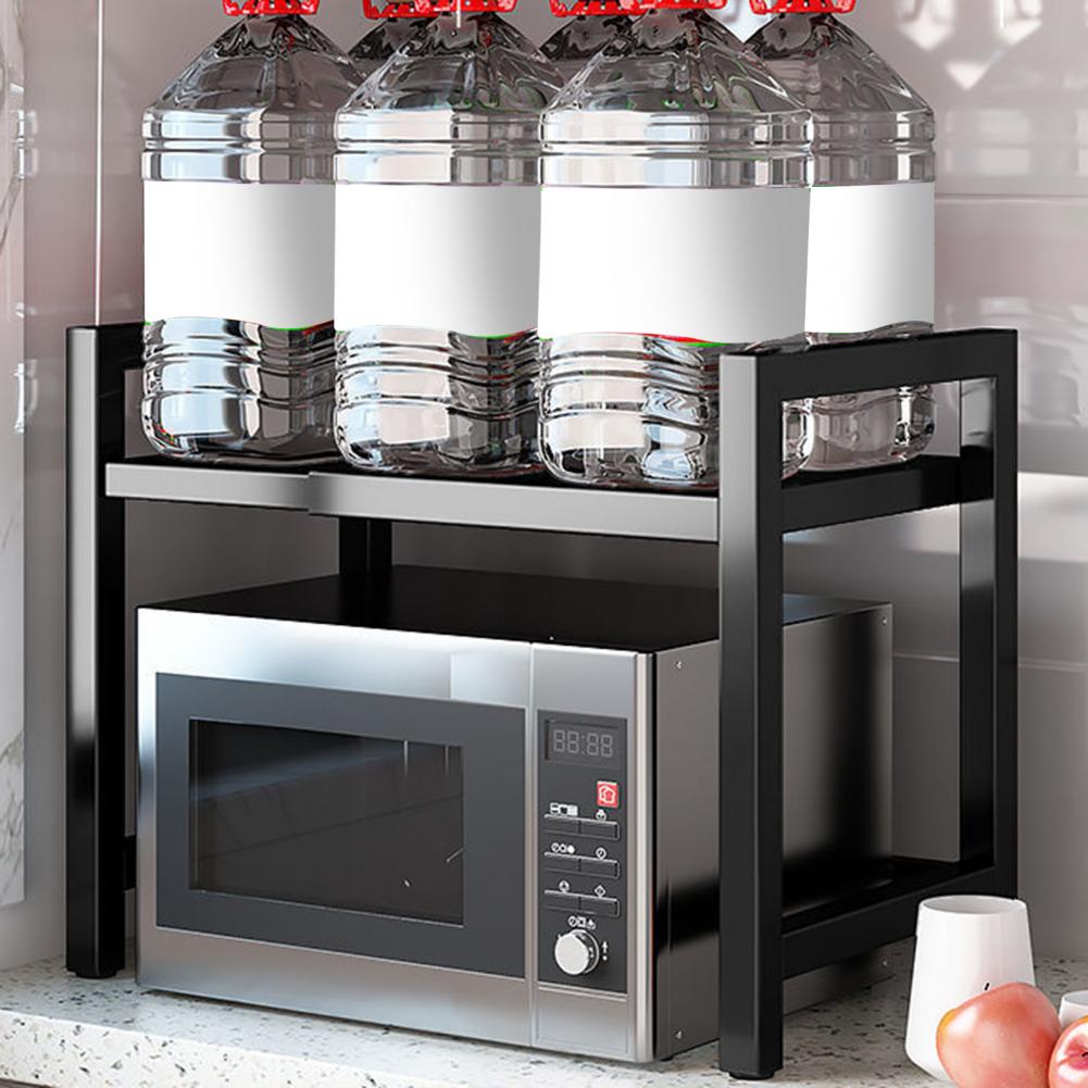 Mikrowellenherd-Rack, verstellbares Mikrowellen-Ständerregal mit 6 Haken für die Küchentheke, ausziehbarer Ofenrost mit starkem