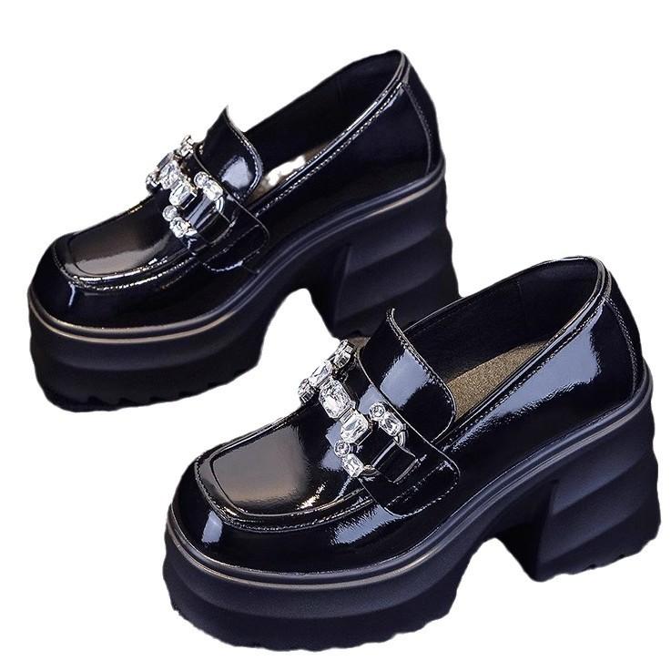 Wewnętrzne podwyższenie małe skórzane buty damskie buty wiosna i jesień nowa podeszwa typu muffin gruby obcas Mary Jane