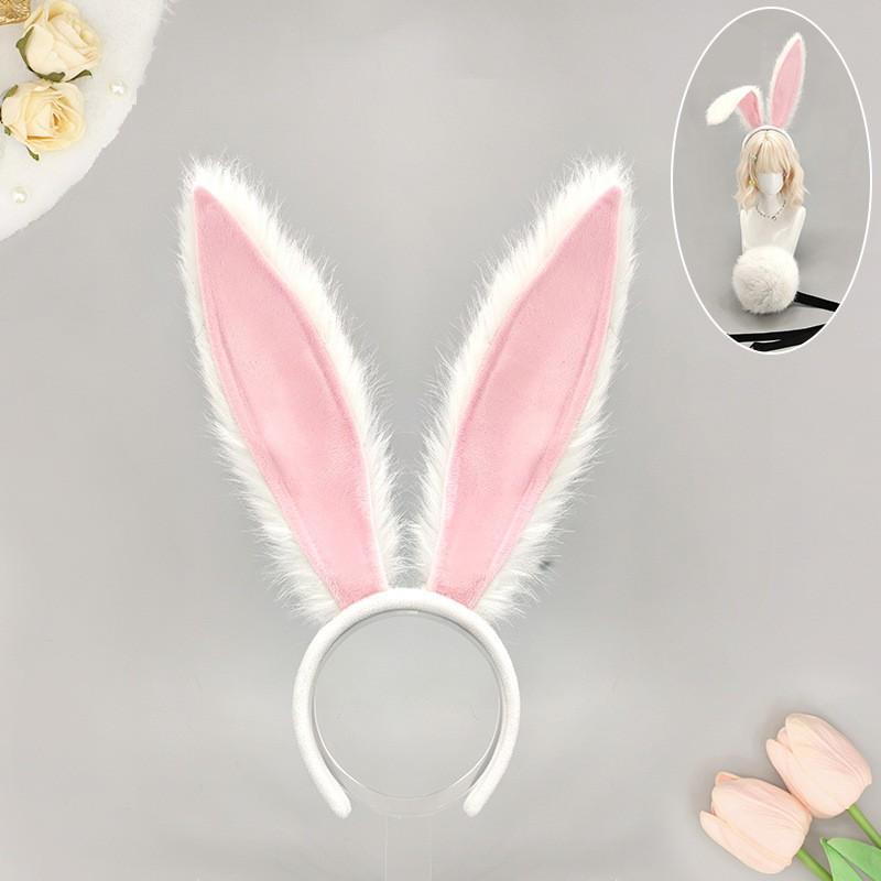 Pluizige Konijnenoor Hoofdband Staart Set Halloween Kostuumfeest Cosplay Y2K Zoet Punk Accessoire