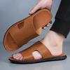 Men Black Leather Slippers Flats Summer Brown Sandals Outdoor White Wide Head Beach Shoes for Father Over Sized 46 47 48