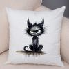 Grumpy Black Cat Pillowcase Double Print Striped Whimsical Cat Cushion Cover Soft Plush Curly Eared Fierce Cat Pillowcase